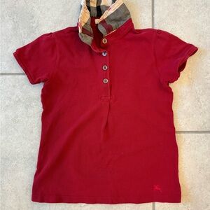 Burberry Kids Red Polo Shirt with Check Collar